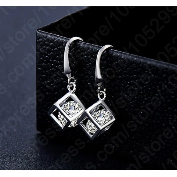 925 Sterling Silver Earrings With Necklace Set Bundle Square Gift Minimalist - Picture 6 of 8